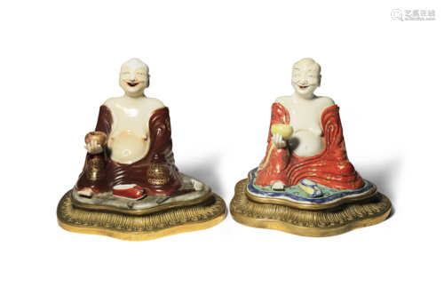 TWO CHINESE POLYCHROME FIGURES OF LUOHANS