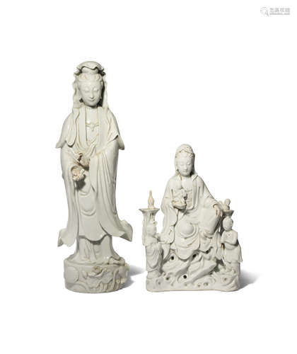 TWO CHINESE BLANC DE CHINE FIGURES OF GUANYIN