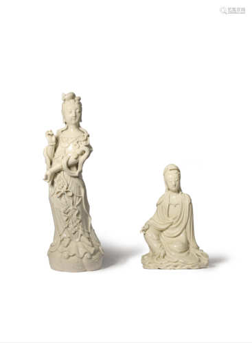 TWO CHINESE BLANC DE CHINE FIGURES OF GUANYIN