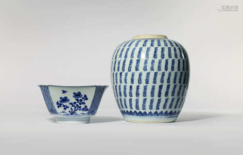 A CHINESE BLUE AND WHITE BOWL AND VASE