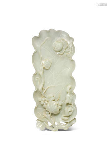 A CHINESE CELADON JADE 'SQUIRREL AND VINE' TRAY