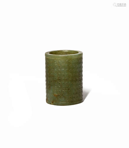 A CHINESE CELADON JADE CYLINDER