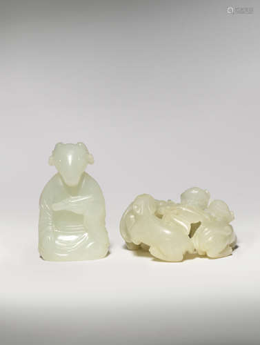 TWO CHINESE PALE CELADON JADE CARVINGS