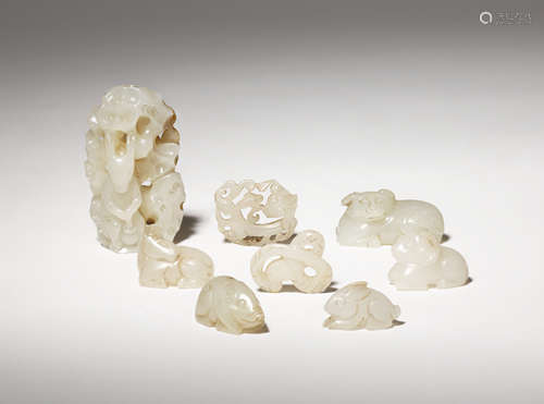 EIGHT SMALL CHINESE PALE CELADON JADE CARVINGS