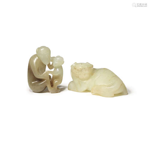 TWO CHINESE CELADON JADE ANIMAL CARVINGS