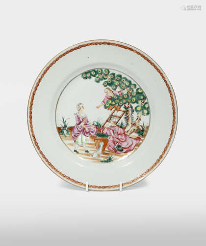 A CHINESE FAMILLE ROSE 'CHERRY PICKERS' PLATE