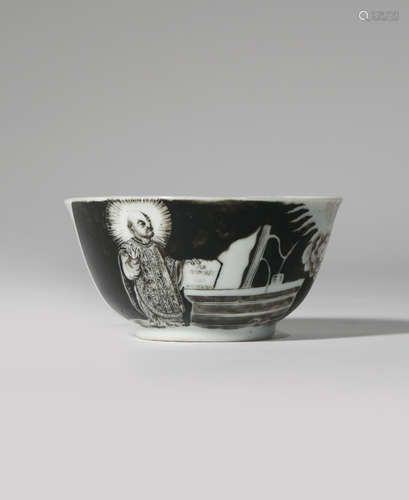 A RARE CHINESE EN GRISAILLE 'ST IGNATIUS LOYOLA' TEA BOWL