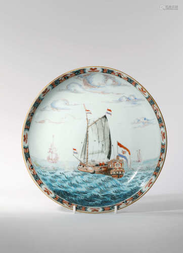 A CHINESE DUTCH-DECORATED SAUCER DISH