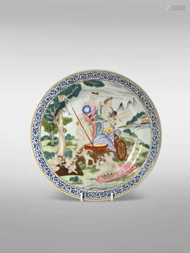 A CHINESE FAMILLE ROSE MYTHOLOGICAL SUBJECT PLATE