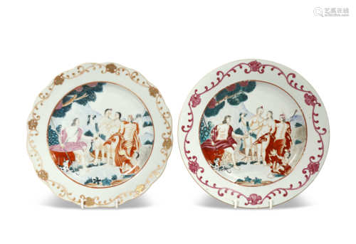 TWO CHINESE FAMILLE ROSE 'JUDGEMENT OF PARIS' PLATES