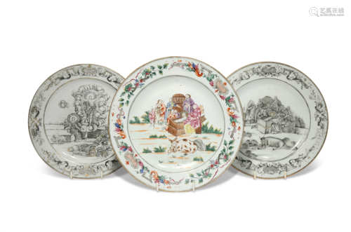 THREE CHINESE RELIGIOUS SUBJECT PLATES