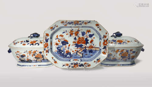 A NEAR PAIR OF CHINESE IMARI TUREENS AND COVERS