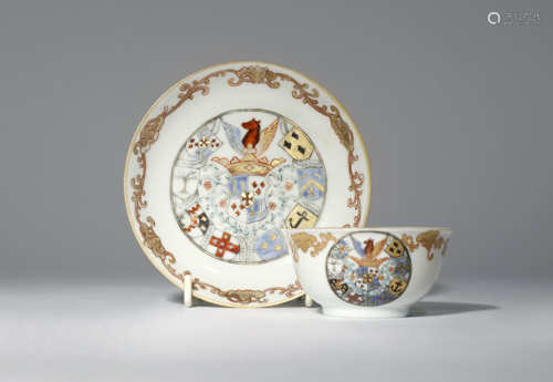 A CHINESE ARMORIAL TEA BOWL AND SAUCER FOR THE DUTCH MARKET