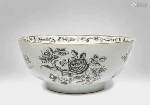 A RARE CHINESE EN GRISAILLE 'SWEDISH BANK NOTE' PUNCH BOWL