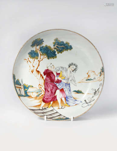 A CHINESE FAMILLE ROSE EROTIC SUBJECT SAUCER DISH