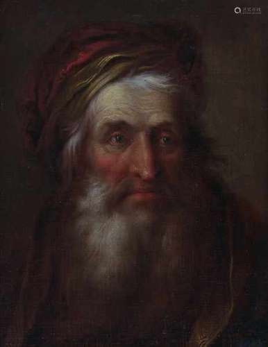 Follower of Christian Wilhelm Ernst DietrichPortrait of an old man with cap. Illegible monogram