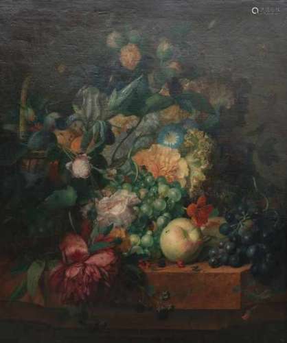 Attributed to Paul Theodor van Brussel (1754-1795) Still life with flowers and fruits on a stone