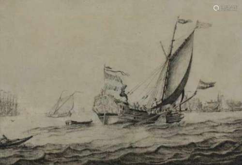 Adriaen van Salm (1657-1720)Statenjacht under full sail. Signed with initials lower right. An old