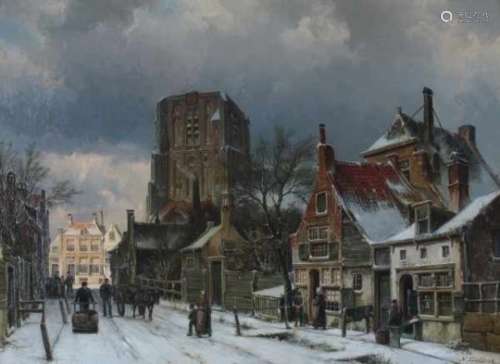 Willem Koekkoek (1839-1895)View of the church of Saint Martin in a snow covered Woudrichem. Signed
