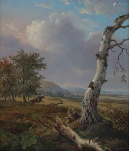 Dirk van Oosterhoudt (1756-1830)Landscape with a hunter on a horse. Signed and dated 1829 lower
