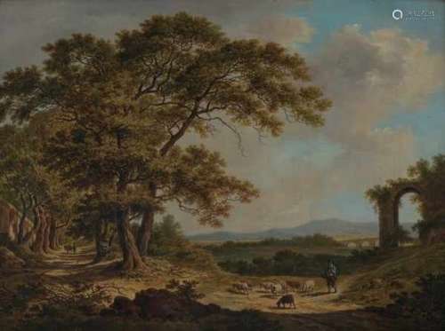 Daniel Dupré (1752-1817)Landscape with shepherd by a riverside. Signed and dated 1807 lower right.