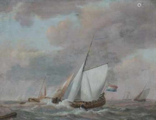 Dutch school 19th centuryFishing vessel on a rough sea. Unclearly signed and dated 1829 lower left.