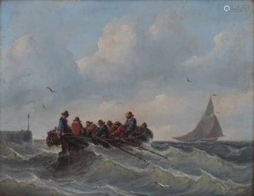 Dutch school 19th centuryRowing boat on restless waters. Signed and dated Albert van Beest 1850