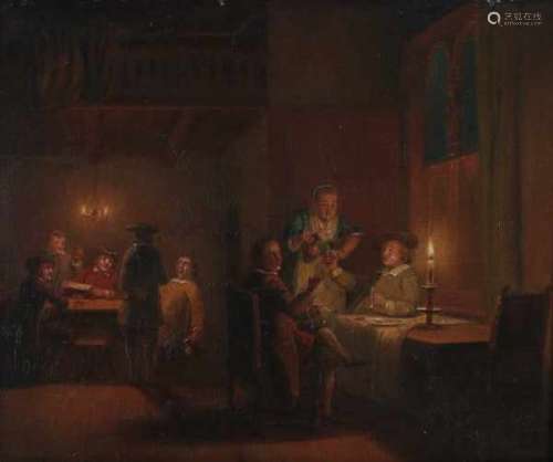 Pieter Gerardus Sjamaar (1819-1876)Inn with drinking and pipe smoking men. Signed lower left.panel