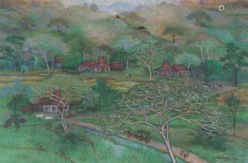 Attributed to Ari Sugiarto (1960)A village in Indonesia. Signed and dated 1993 lower right.Gouache