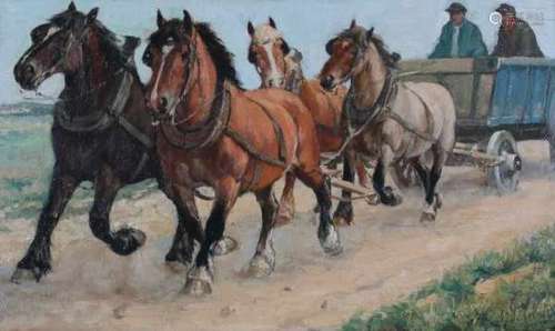 Cornelis Albertus Johannes Schermer (1824-1915)Horse cart. Signed lower right.panel 24 x 40