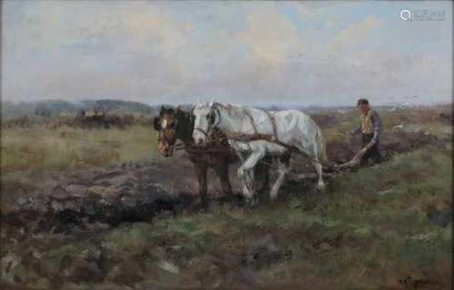 Willem George Frederik Jansen (1871-1949)Ploughing farmer. Signed lower right.canvas 54 x 84