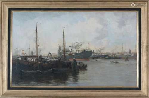 Willem George Frederik Jansen (1871-1949)View of a busy harbour. Signed lower left.canvas 58,5 x