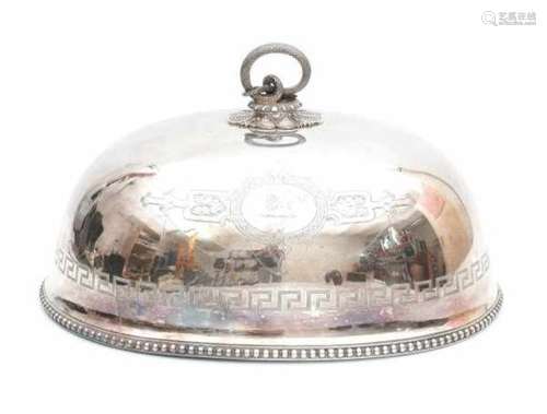 A silver plated cloche, with pearl rim. The handle in the shape of an intertwined snake. With