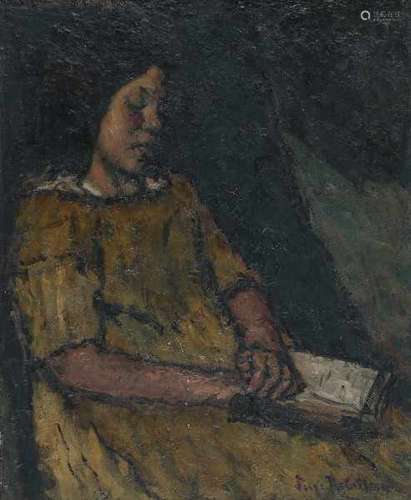 Suze Bisschop-Robertson (1855-1922)Young woman reading. Signed lower right.panel 55 x 45 cm.- - -