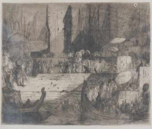 Marius Bauer (1867-1932)A funeral ceremony on the Ganges. Signed lower right. Numbered 88.