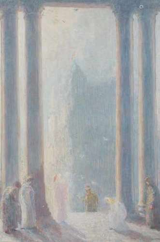 Jan Cossaar (1874-1966)Entrance of St. Paul's Cathedral in London. Signed and dated 1915 lower