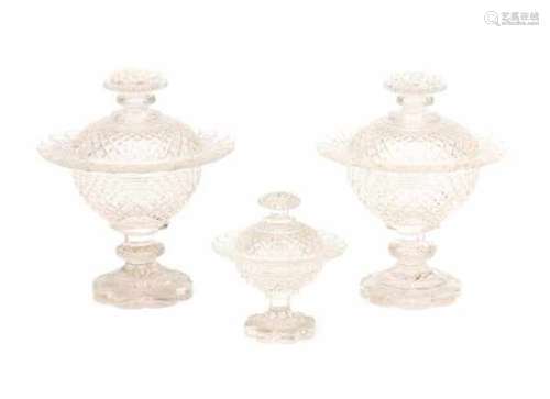 A set of three cut crystal lidded coupes. 19th centuryheight 24 and 14 cm.- - -29.00 % buyer's