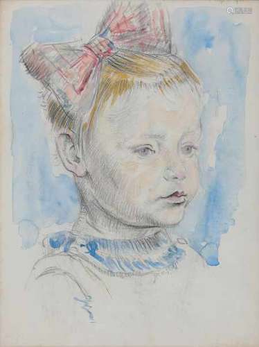 Jan Sluijters (1881-1957)Portrait of a girl with a red bow. Signed lower right near the collar.Mixed