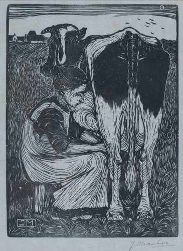 Jan Mankes (1889-1920)Woman milking a cow (1914). Signed in pencil lower right and with monogram