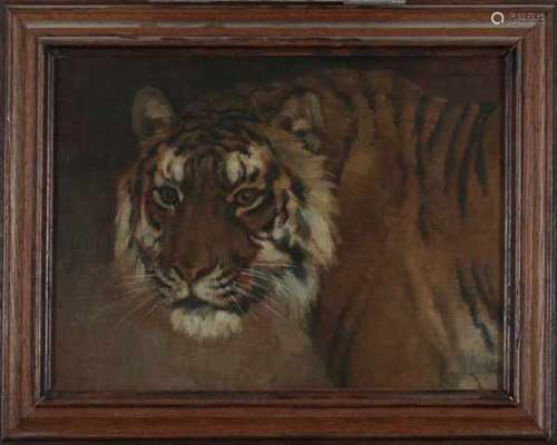 Cornelis Jan Mension (1882-1950)Tiger's head. Signed upper right.panel 26 x 35 cm.- - -29.00 %