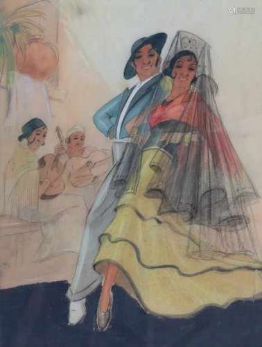 Attributed to Piet van der Hem (1885-1961)Flamenco dancers. Not signed.Pastel 55,5 x 41,5 cm.- - -