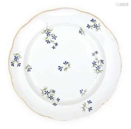 A Dutch Loosdrecht porcelain charger. Decorated with flowers. Middle 1778-1782 or late periode