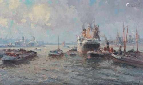 Gerard Delfgaauw (1882-1947)A busy day on the Meuse. Signed lower right.canvas 58 x 98 cm.- - -29.00