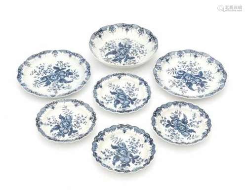 A collection of English softpaste porcelain, comprising of; two plates, four small plates and a