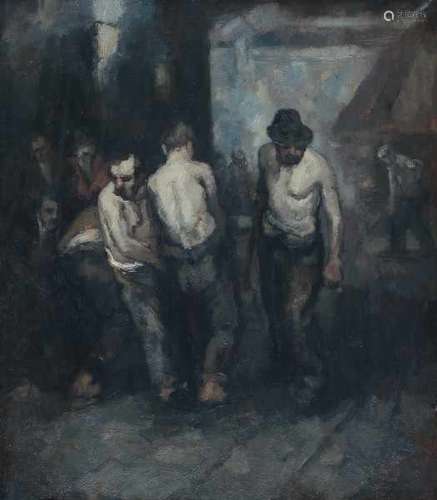 Cor Noltee (1903-1967)At work in the iron factory. Signed lower right.canvas 79 x 69 cm.- - -29.00 %