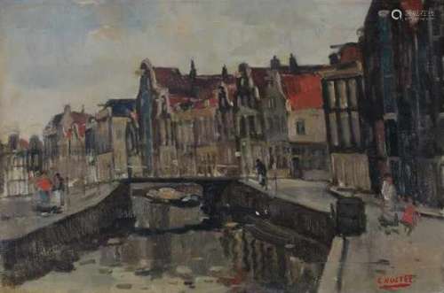 Cor Noltee (1903-1967)Figures by a canal. Signed lower right.canvas 40 x 60 cm.- - -29.00 % buyer'