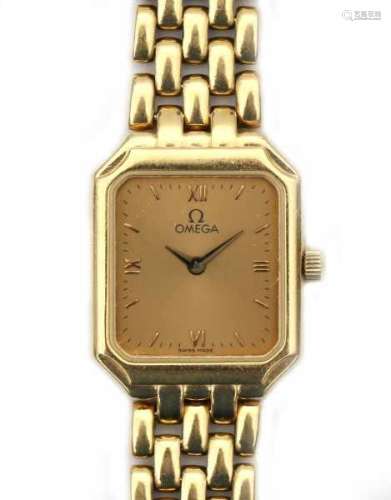 An 18 carat yellow gold lady's wrist watch, quartz hour. Omega, DeVille. Octagonal case with gold
