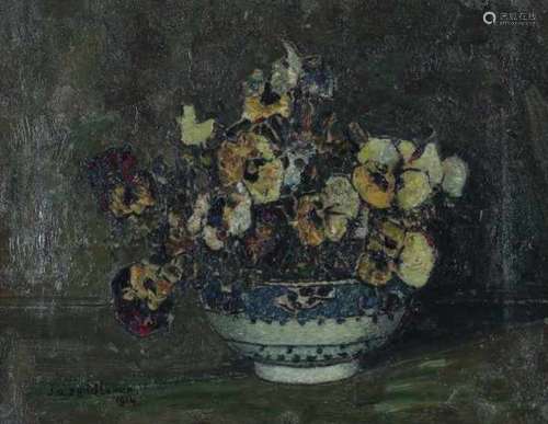 Jan Adam Zandleven (1868-1923)Still life with violets. Signed and dated 1914 lower left.canvas 31