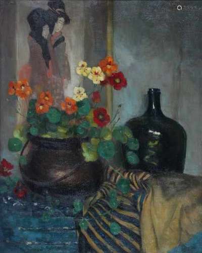 Theodore Bernard van Lelyveld (1867-1954)Still life with geishas. Signed and dated 1912 upper