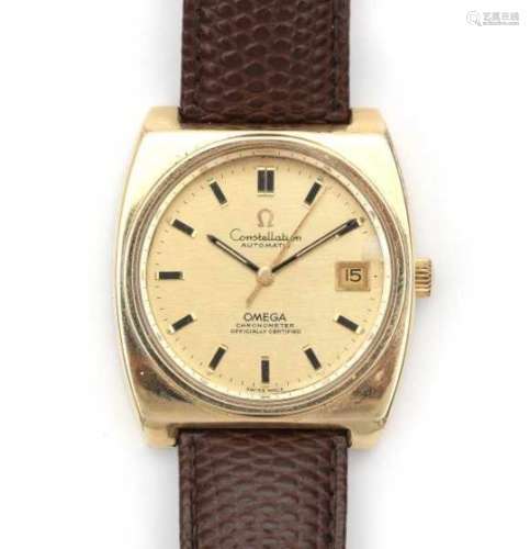 A gilded steel retro wrist watch of ca. 1960's - 1970's. Automatic hour. Omega, model Constellation.